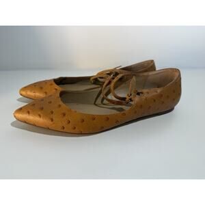 Banana Republic Ostrich Embossed Leather Mary Jane Flats - Tan/Cognac - Size 9